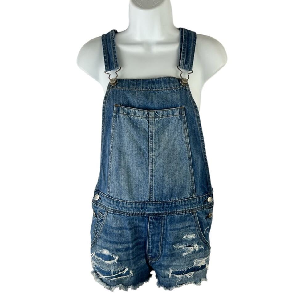 American Eagle Shortalls Cut Off Overalls Distressed Raw Hem sz S